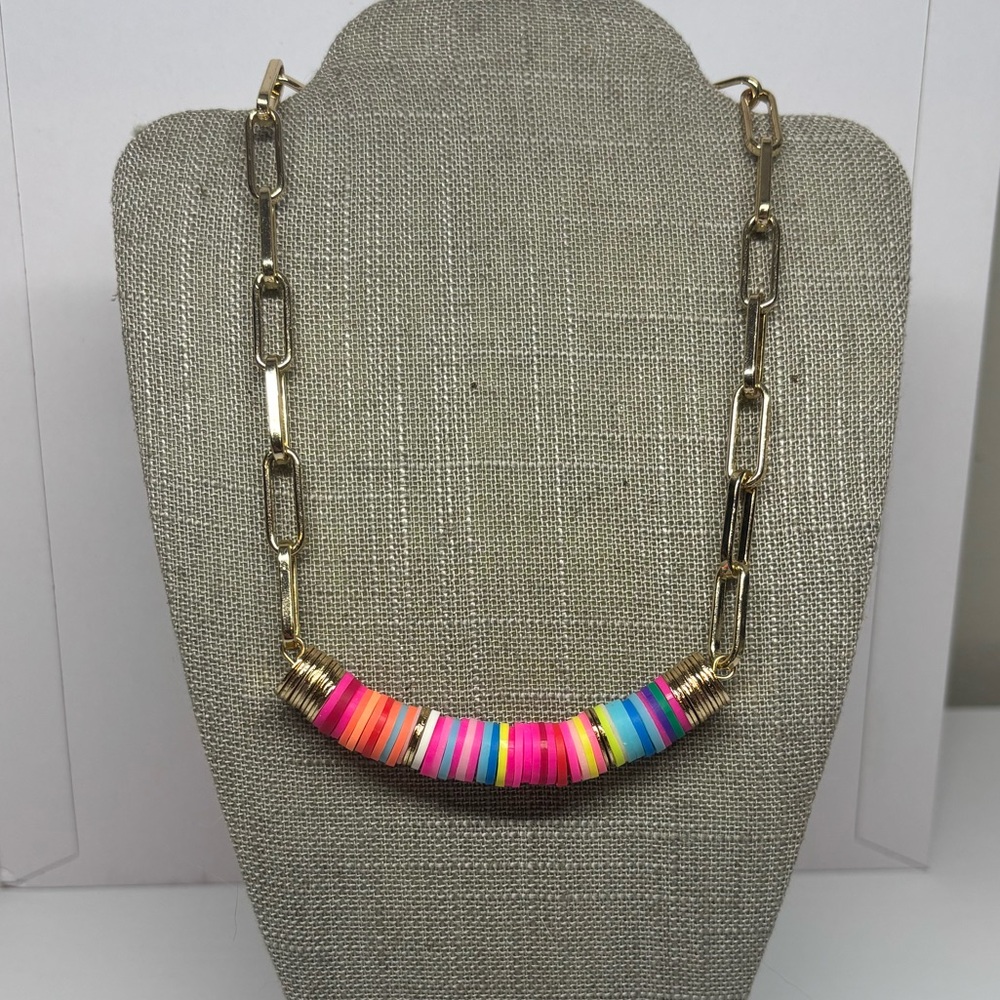 NWT Colorful Beaded Necklace with Gold Filled Chain
